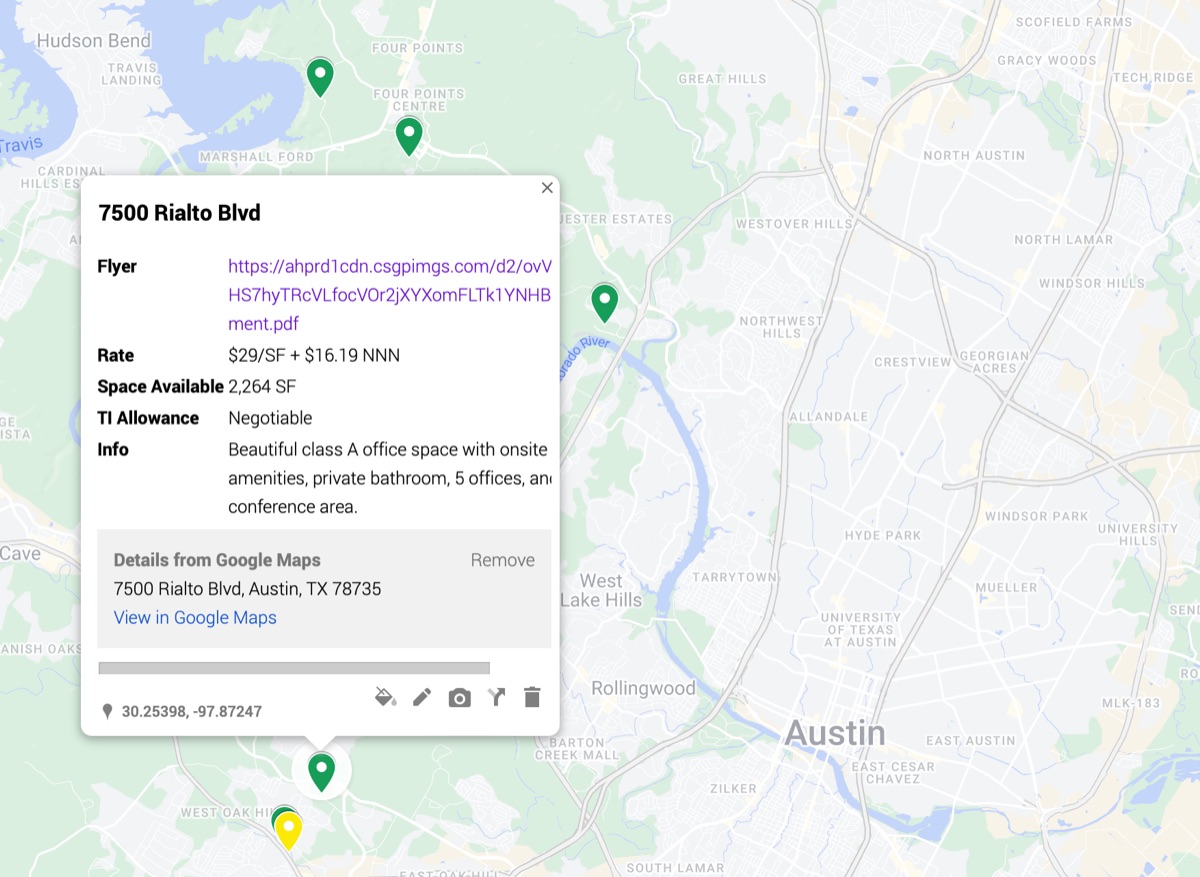 Example office space map we prepare for Austin tenants
