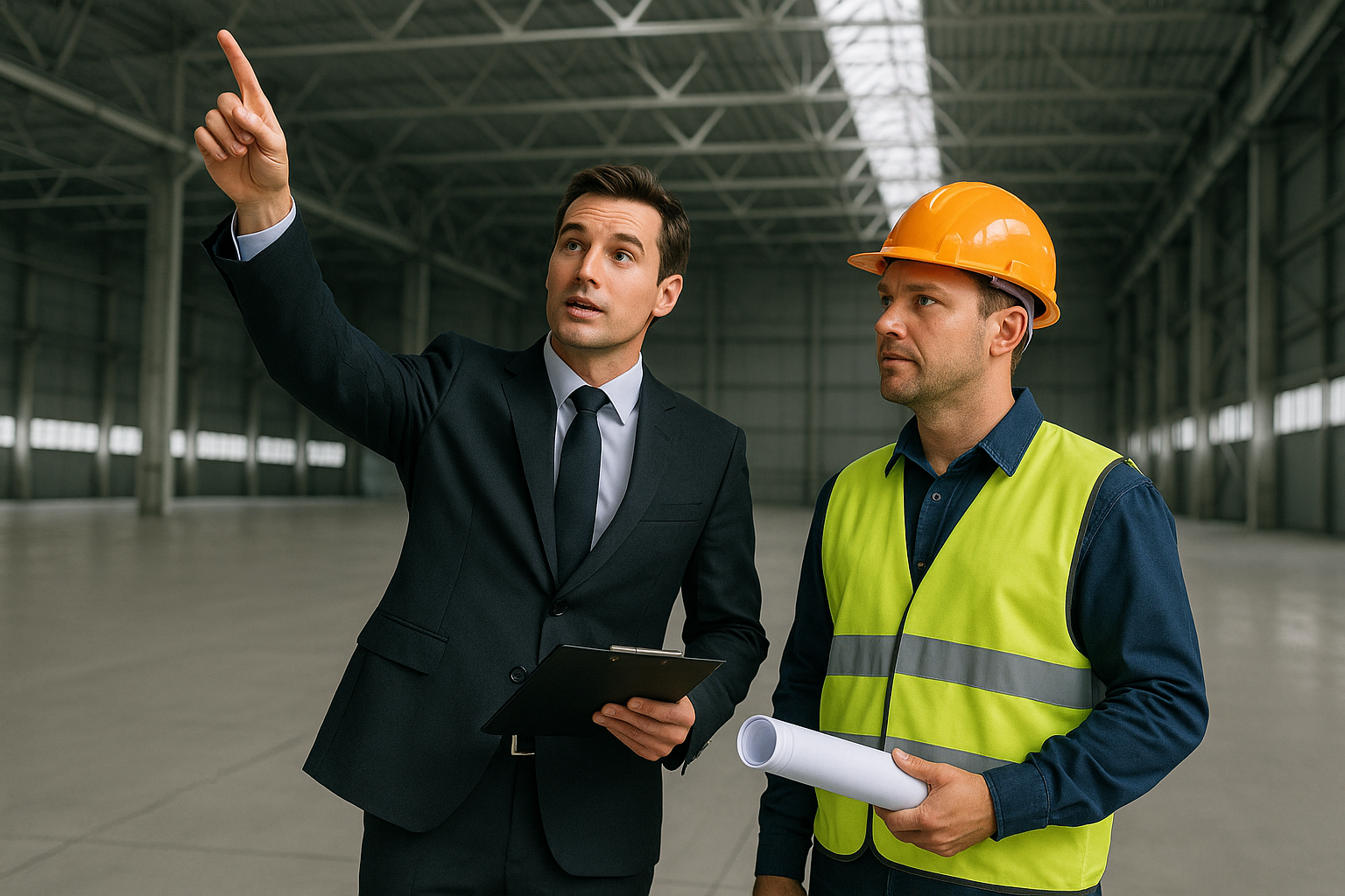 commercial real estate agent showing industrial warehouse space